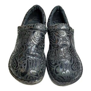 b.o.c. Born Concept Black Tooled Leather Paisley Clogs Mules BC3630 Womens‎ 8 39